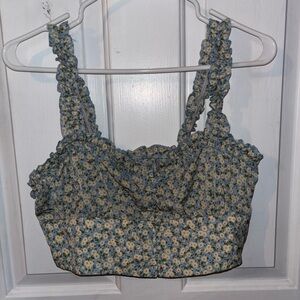 SHEIN Blue and Cream Floral Crop Top